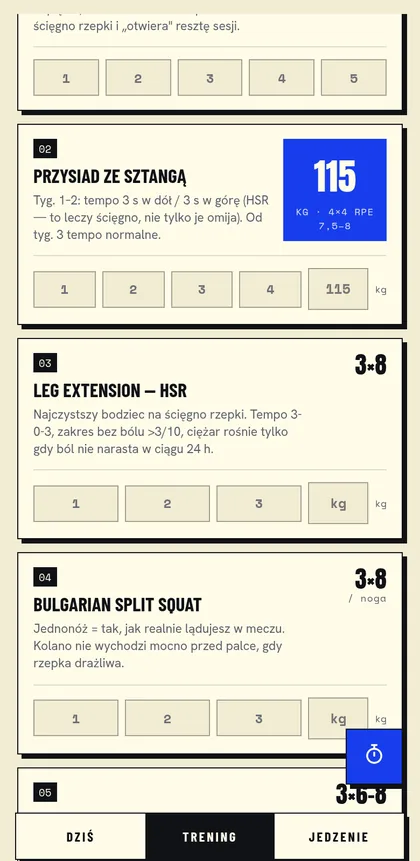 Offseason OS — dziennik serii i ciężarów z historią treningu