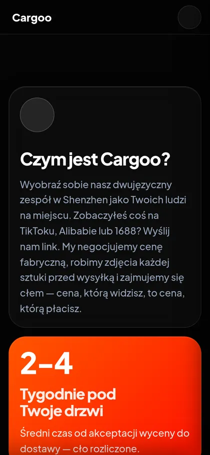Cargoo Import na telefonie — sekcja „Czym jest Cargoo”
